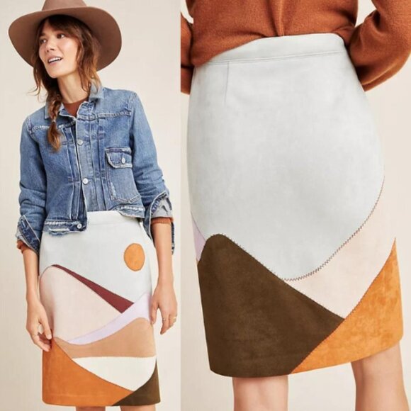 Anthropology gray and multi color block skirt with side zipper 30852 - Picture 1 of 9